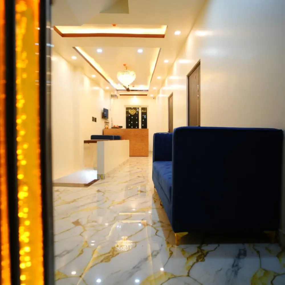 Lobby area of a family hotel in Varanasi